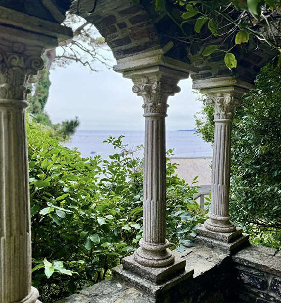 Pillars overlook the sea
